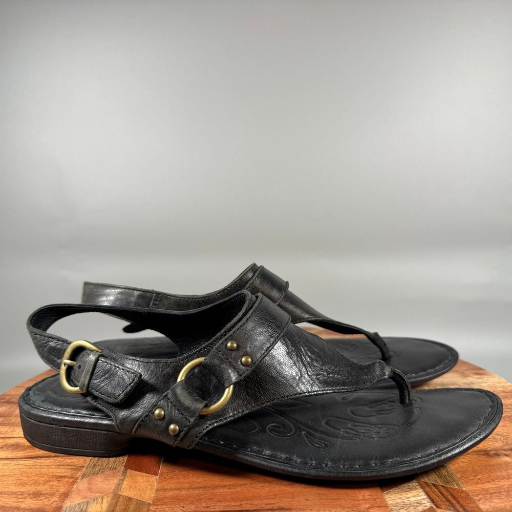 Born Black Leather Thong Sandals Women 9 M/W D33003 CQC14 Adjustable Slingback